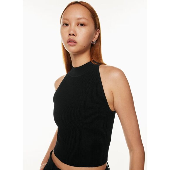 NWOT Aritzia BABATON Sculpt Knit Black Ribbed Cropped Halter Tank Top, Size L - Picture 13 of 14